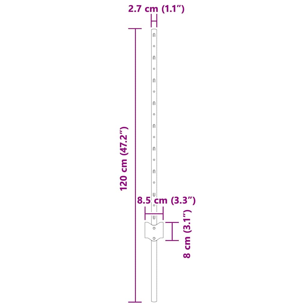 Stup za ogradu 22 pcs Srebrno 120 cm Čelik