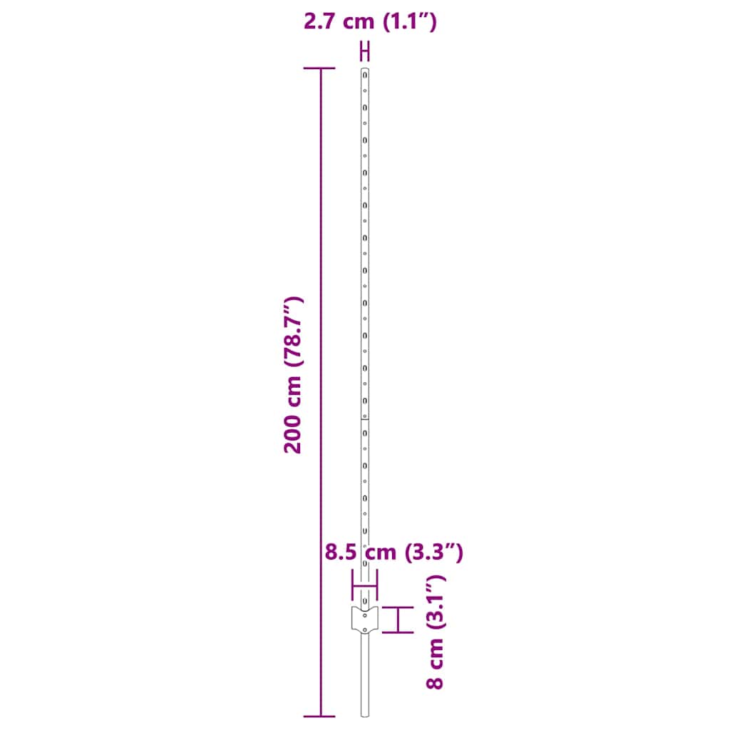 Stup za ogradu 44 pcs Srebrno 200 cm Čelik