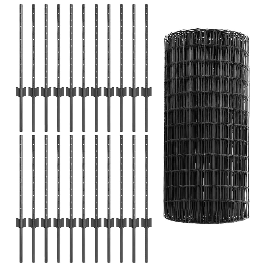 Euro ograda s postom 50 x 0,6 m Čelik premazan PVC-om Siva