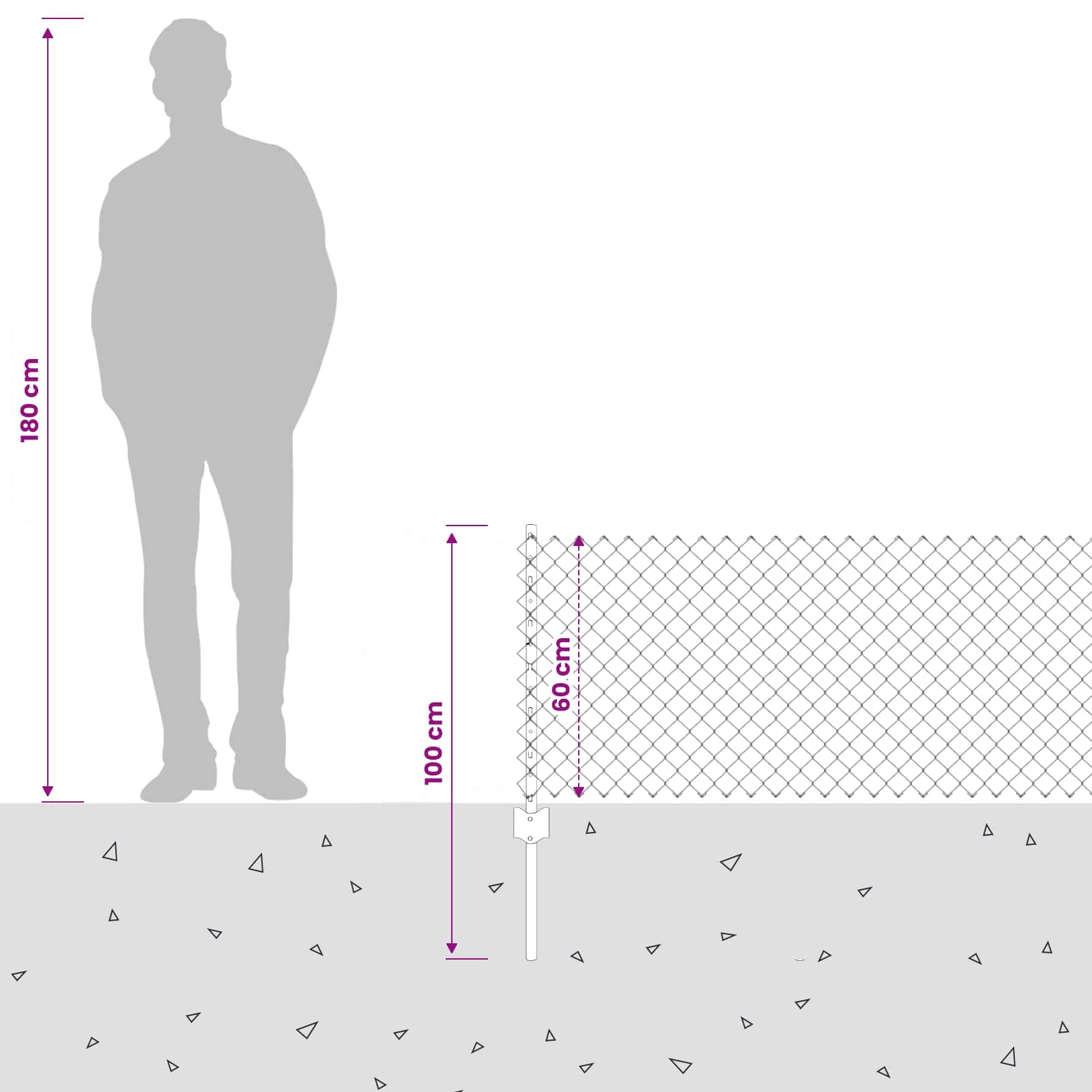 Ograda od lančanih veza s postovima 25 x 0,6 m Siva Mreža
