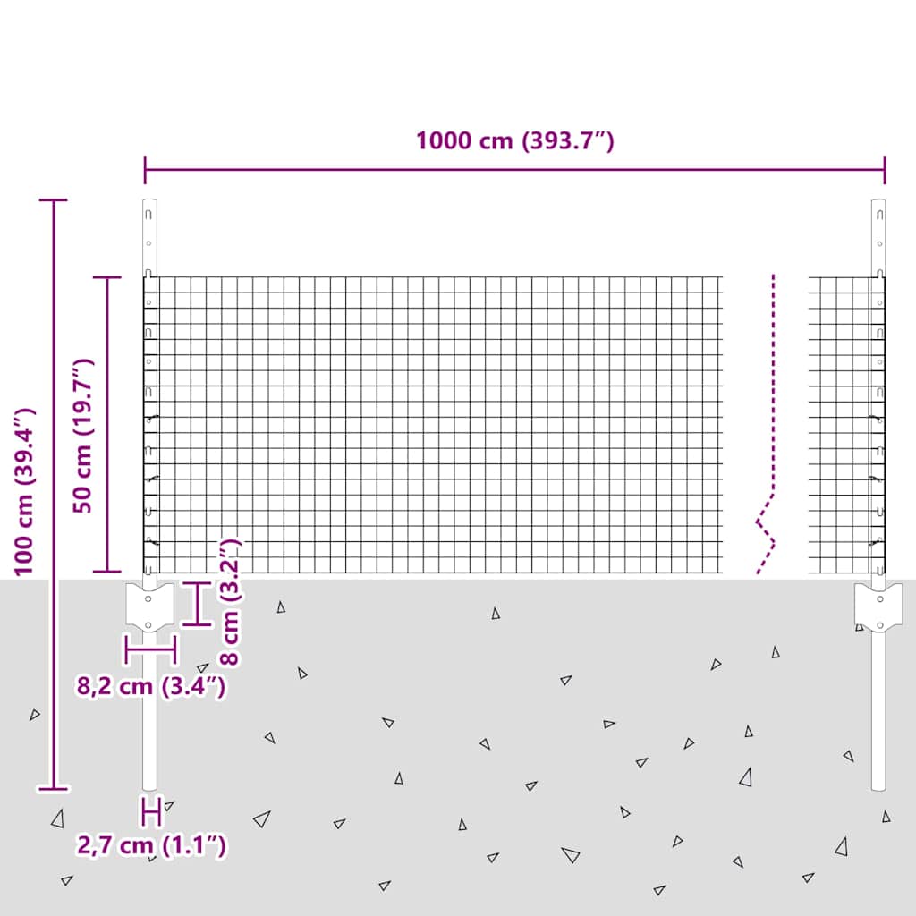 Zavarena žičana ograda s postom 10 x 0,5 m (Š x V)
