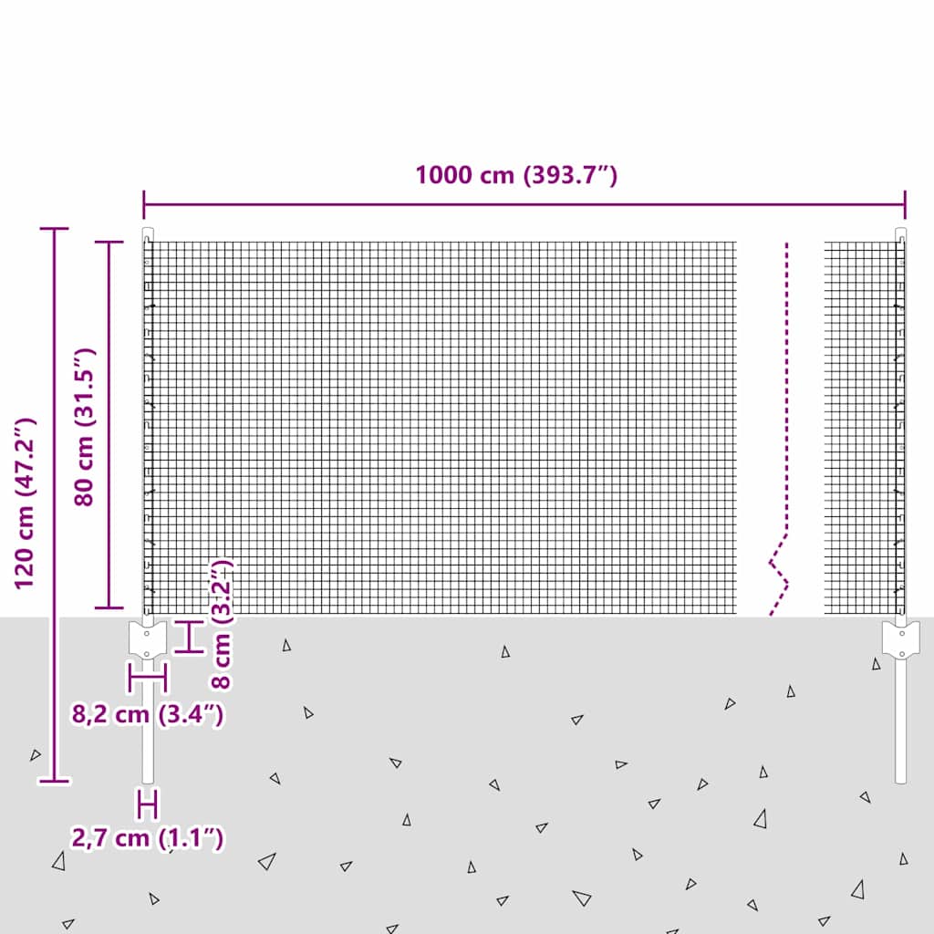 Zavarena žičana ograda s postom 10 x 0,8 m Srebrna Mreža