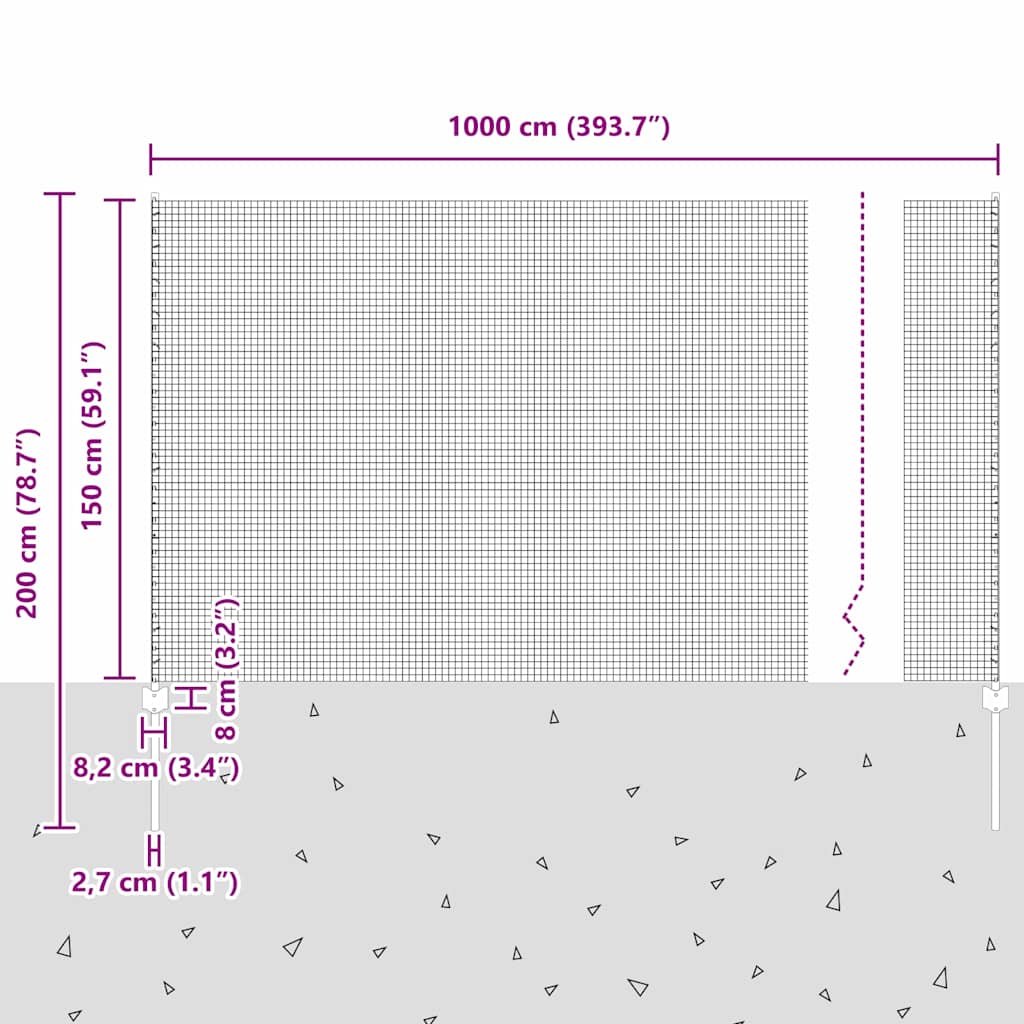 Zavarena žičana ograda s postom 10 x 1,5 m (Š x V)