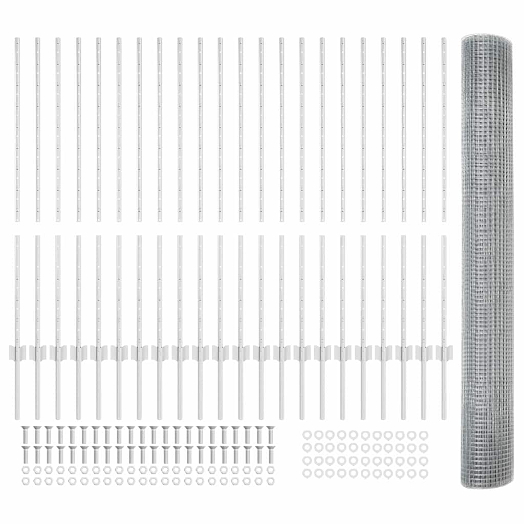 Zatvorena žičana ograda s postovima 50 x 1,2 m Pocinčani čelik