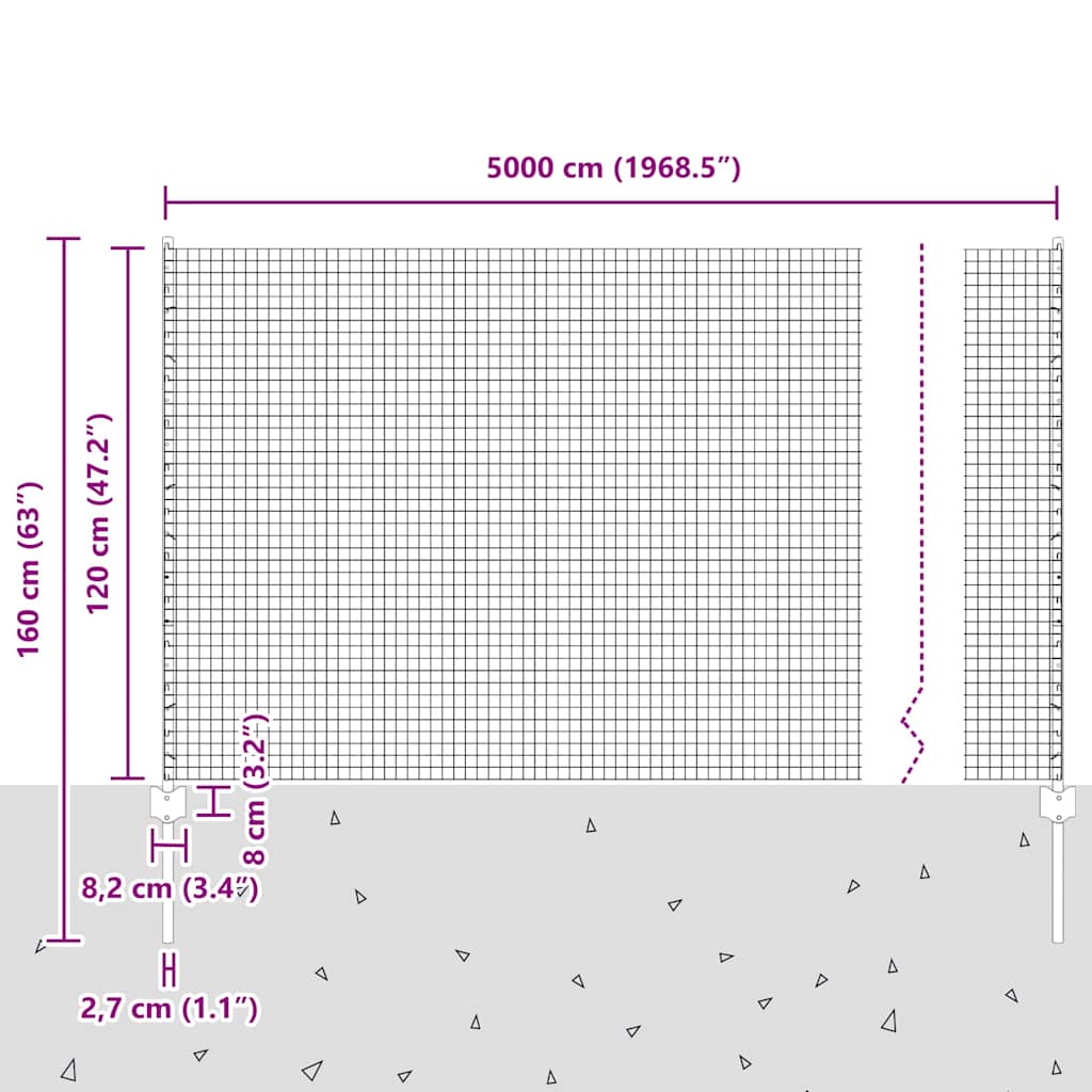 Zatvorena žičana ograda s postovima 50 x 1,2 m Pocinčani čelik