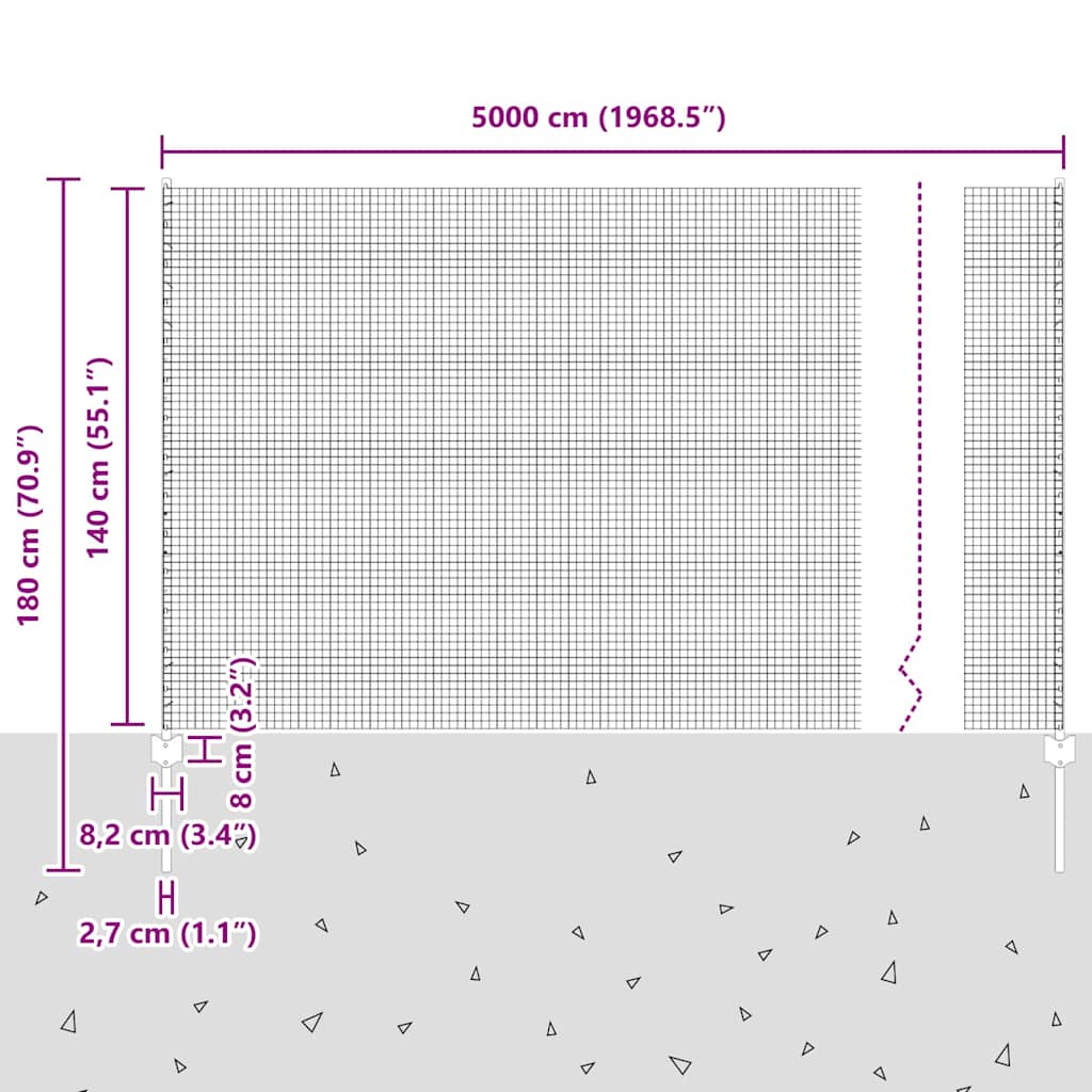 Zatvorena žičana ograda s postovima 50 x 1,4 m Pocinčani čelik