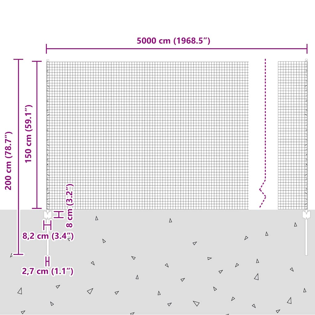 Zatvorena žičana ograda s postovima 50 x 1,5 m Pocinčani čelik