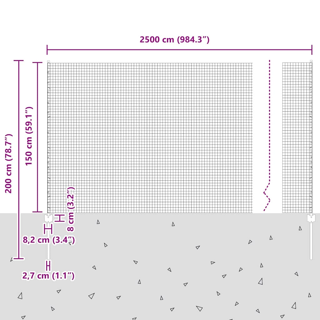 Zavarena žičana ograda s postom 25 x 1,5 m (Š x V)