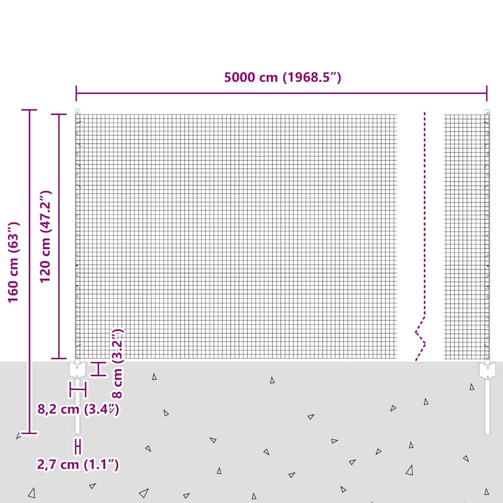 Zatvorena žičana ograda s postovima 50 x 1,2 m Zelena Mreža