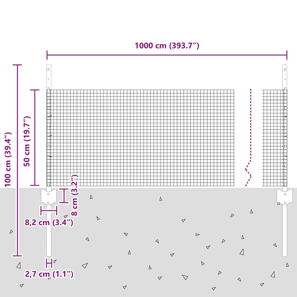 Zavarena žičana ograda s postom 10 x 0,5 m (Š x V)