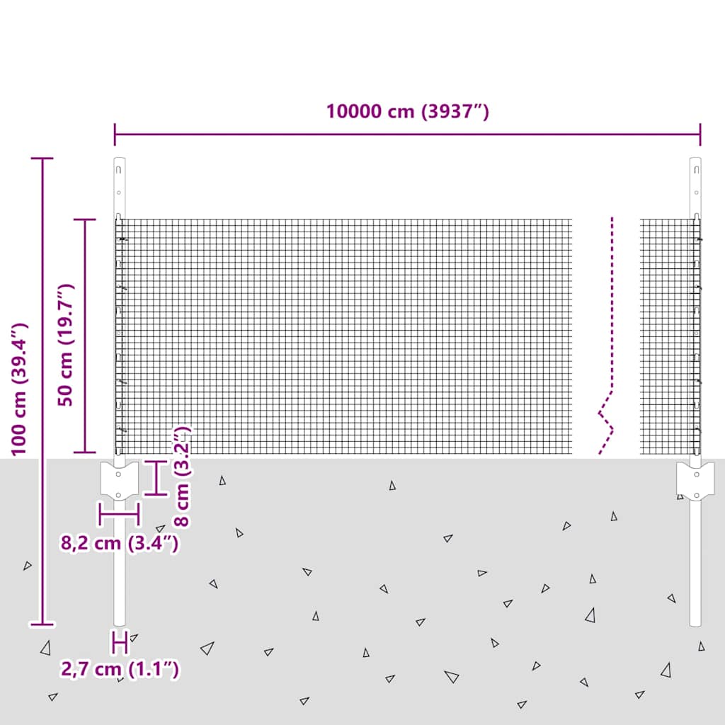 Zavarena žičana ograda s postom 100 x 0,5 m Siva Mreža
