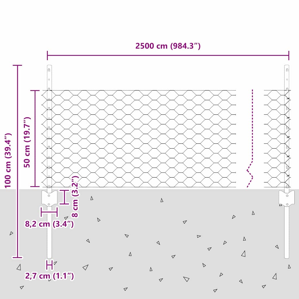Heksagonalna ograda s stubom 25 x 0,5 m Čelik premazan PVC-om