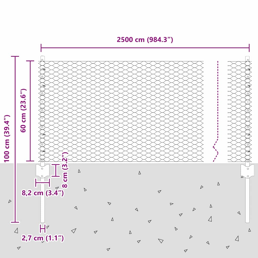 Heksagonalna ograda s stubom 25 x 0,6 m Čelik premazan PVC-om