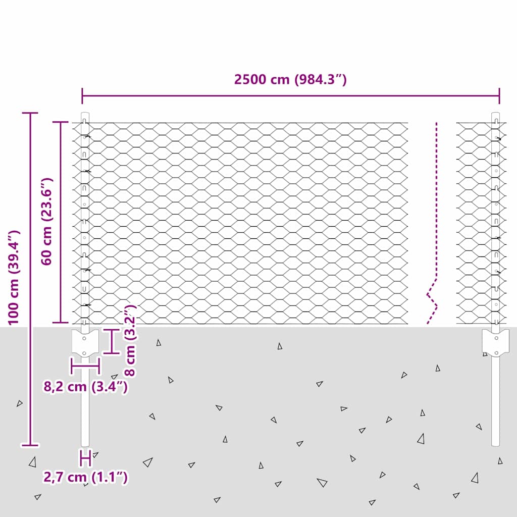 Heksagonalna ograda s stubom 25 x 0,6 m Čelik premazan PVC-om