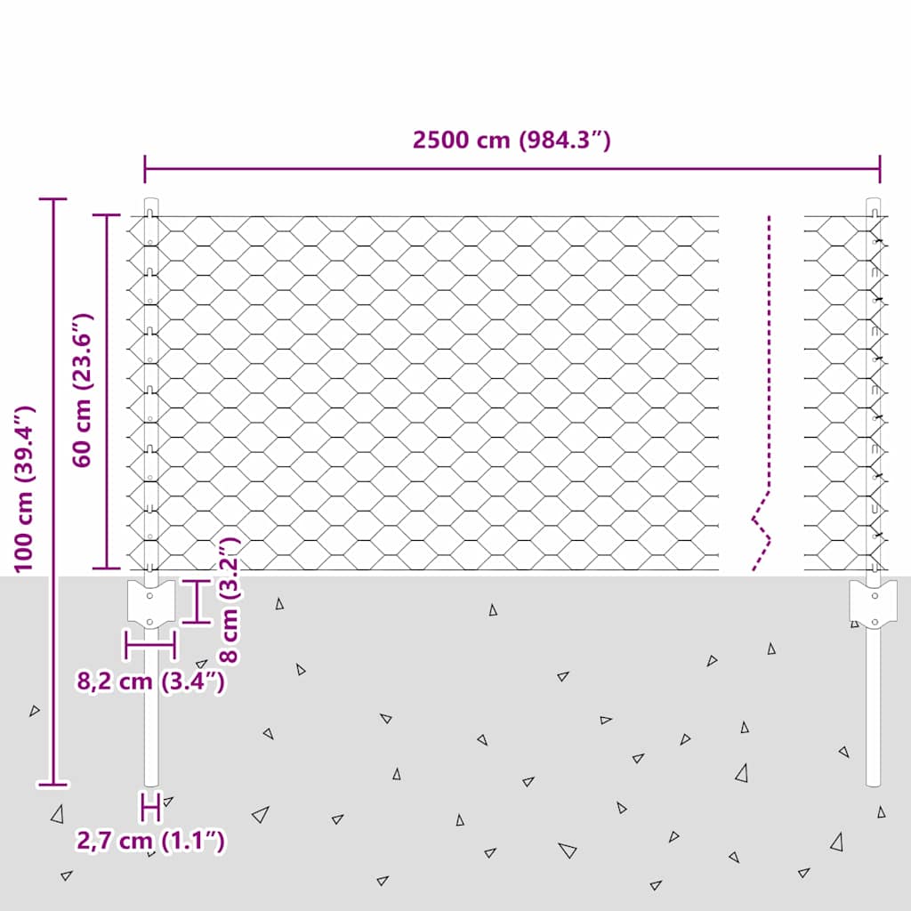 Heksagonalna ograda s stubom 25 x 0,6 m Čelik premazan PVC-om