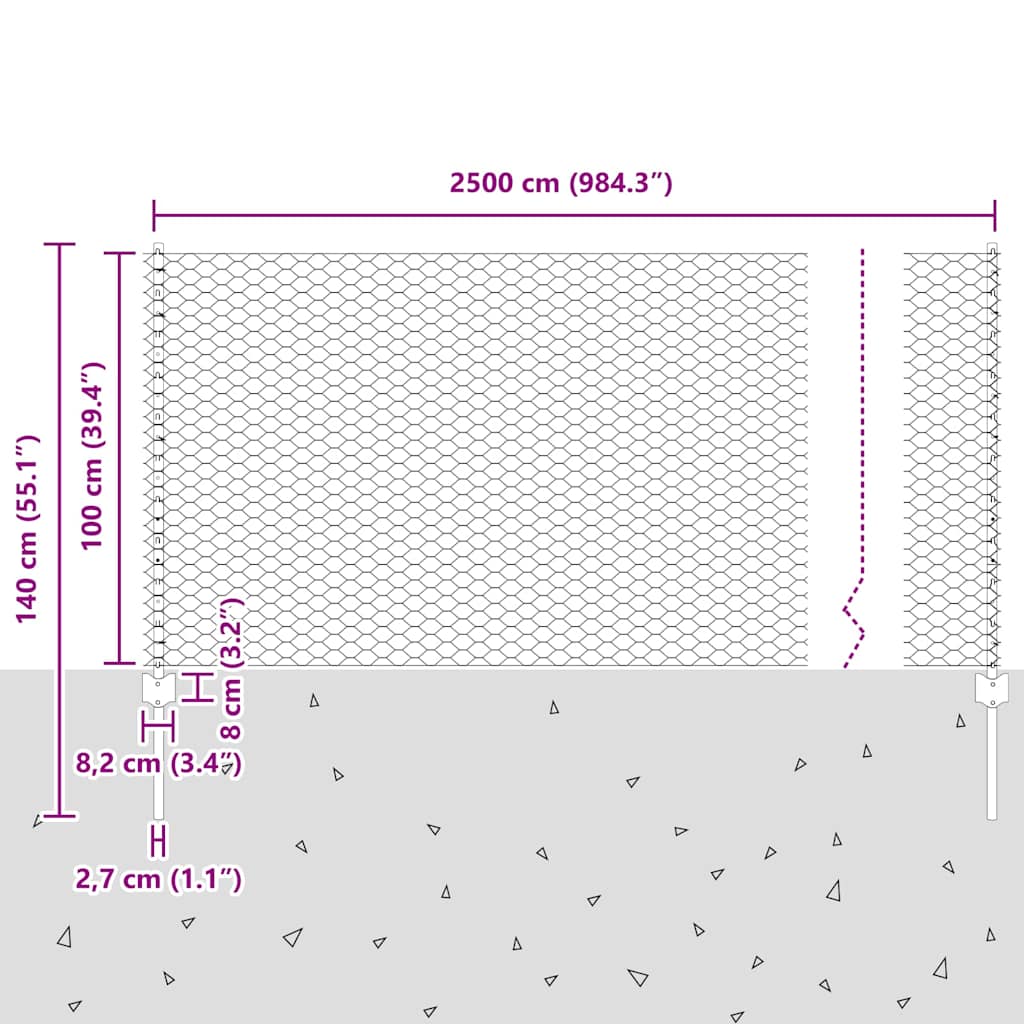 Heksagonalna ograda s stubom 25 x 1 m Čelik premazan PVC-om