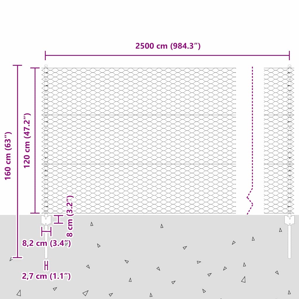 Heksagonalna ograda s stubom 25 x 1,2 m Čelik premazan PVC-om
