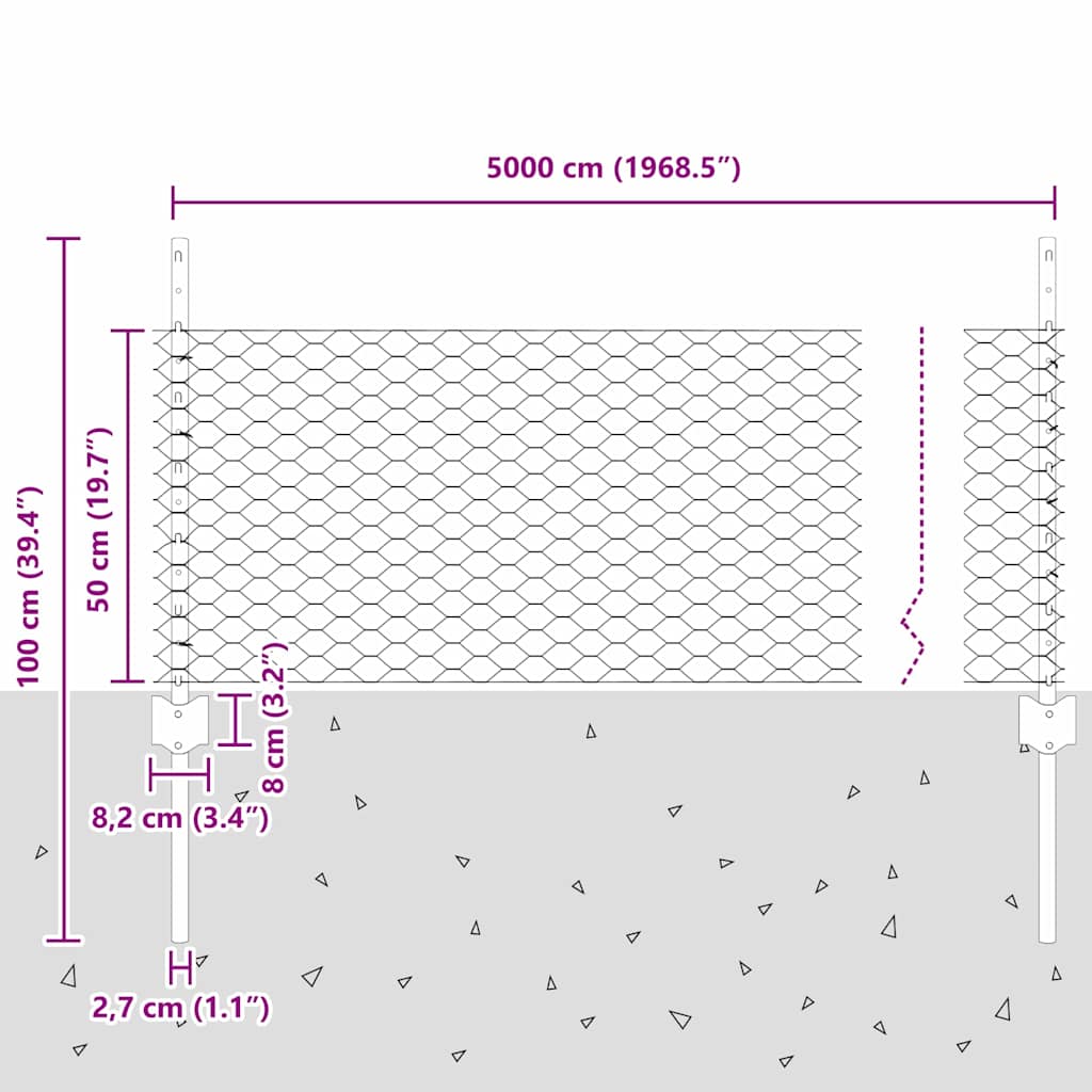 Heksagonalna ograda s stubom 50 x 0,5 m Čelik premazan PVC-om