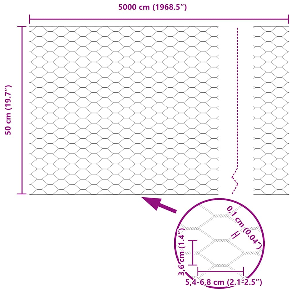 Heksagonalna ograda s stubom 50 x 0,5 m Čelik premazan PVC-om