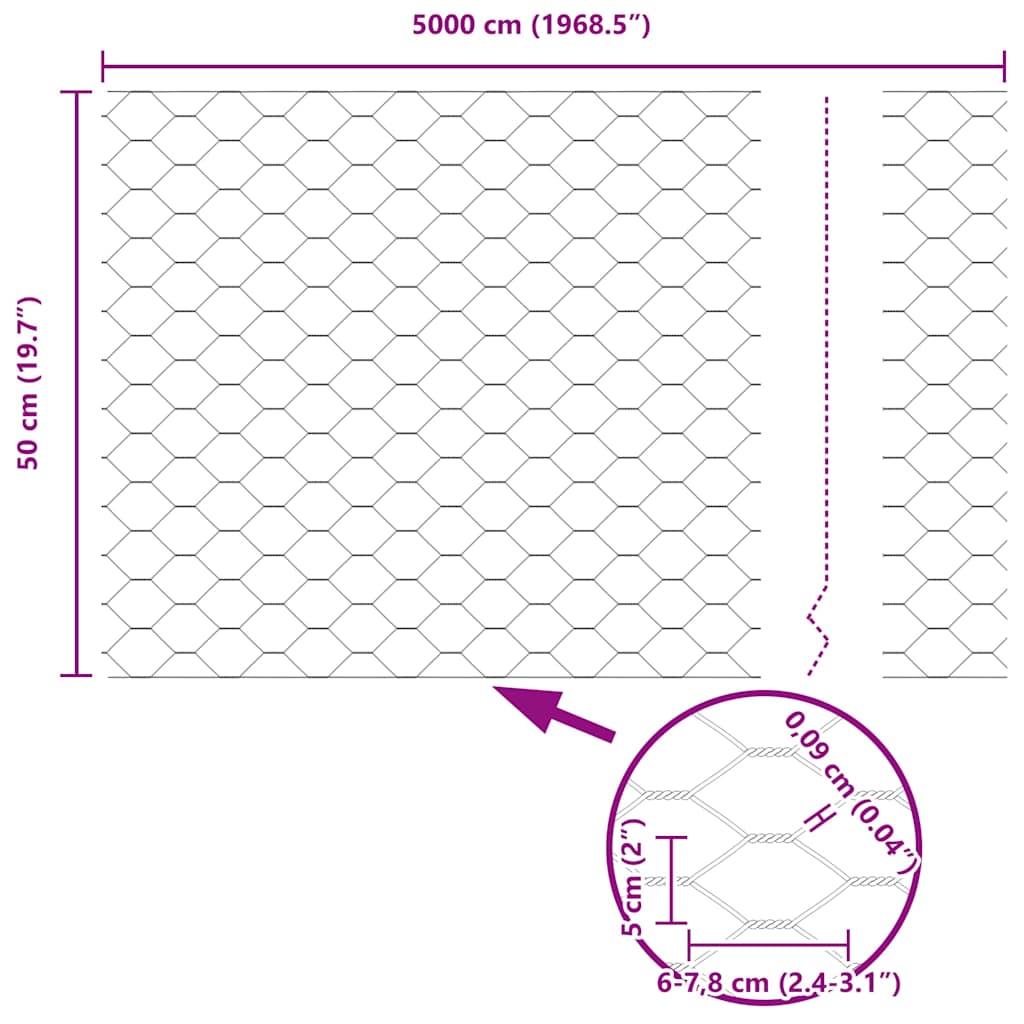 Heksagonalna ograda s stubom 50 x 0,5 m Čelik premazan PVC-om