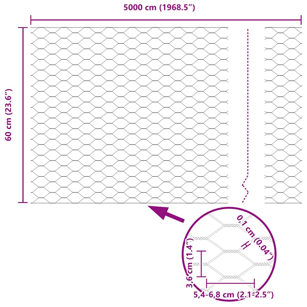 Heksagonalna ograda s stubom 50 x 0,6 m Čelik premazan PVC-om