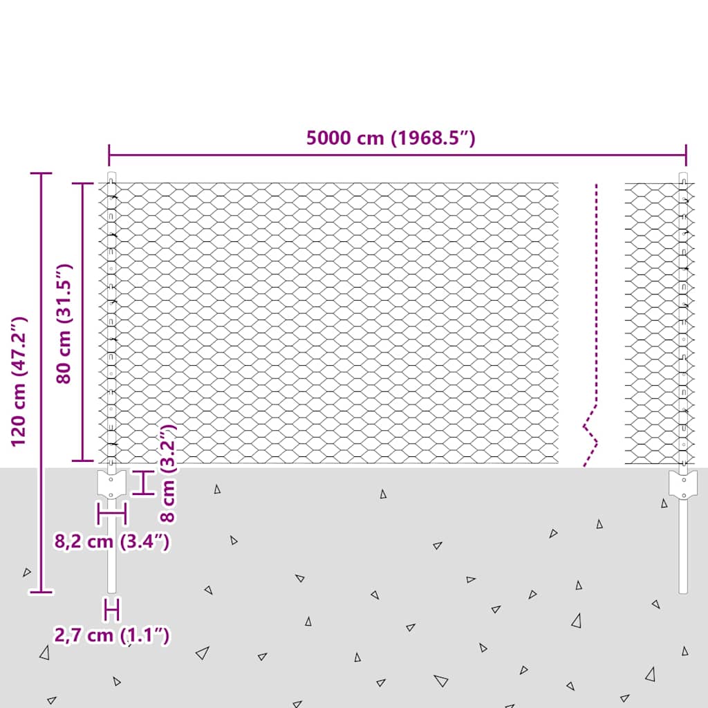 Heksagonalna ograda s stubom 50 x 0,8 m Čelik premazan PVC-om