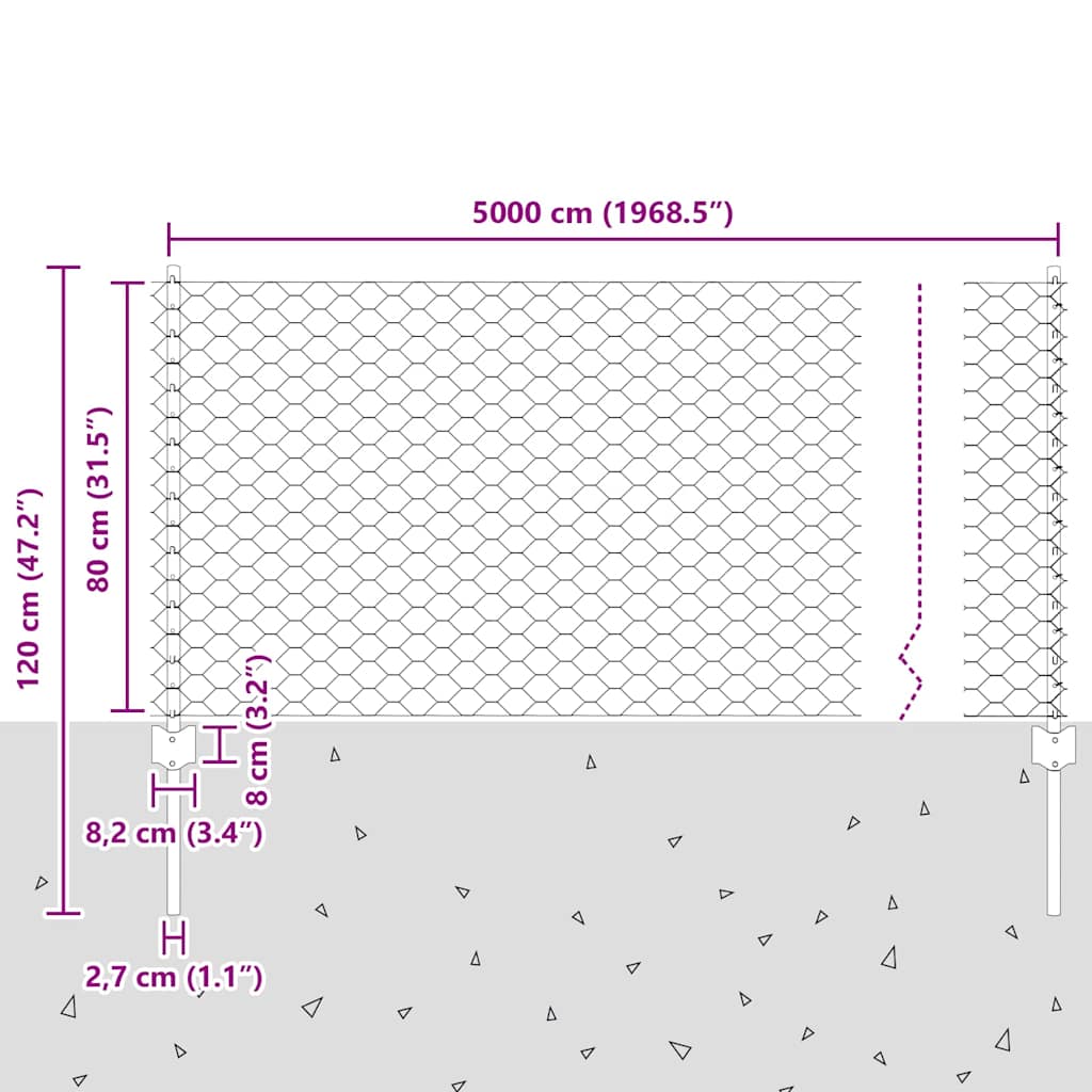 Heksagonalna ograda s stubom 50 x 0,8 m Čelik premazan PVC-om