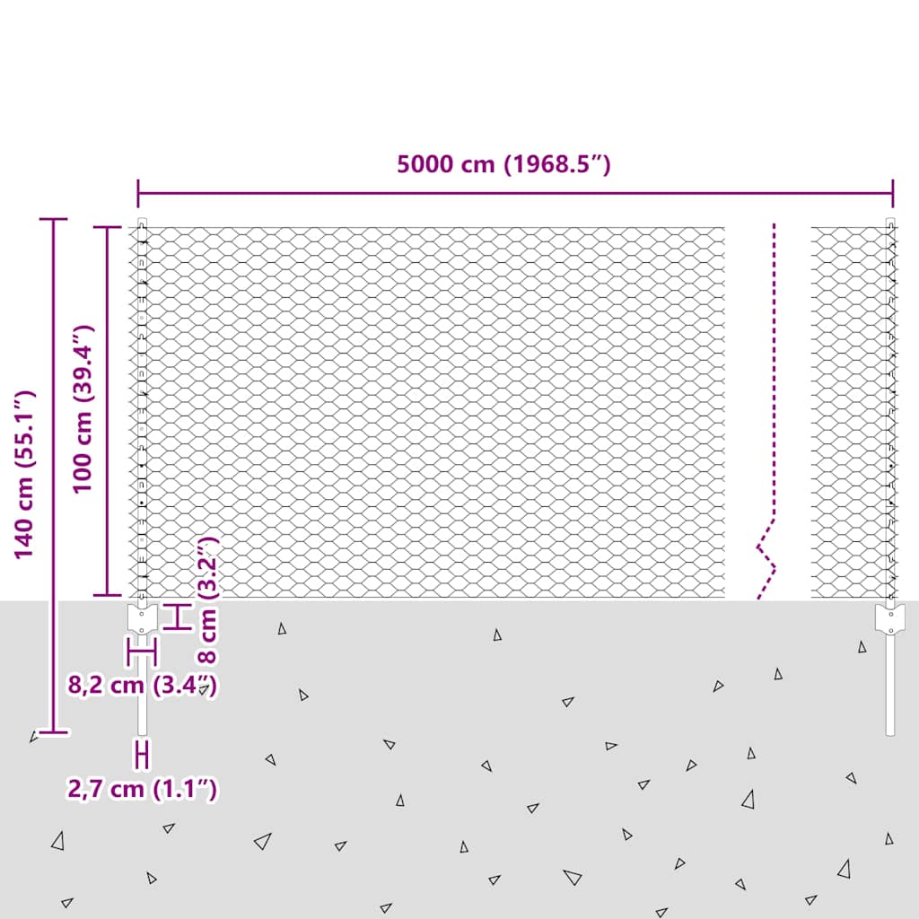 Heksagonalna ograda s stubom 50 x 1 m Čelik premazan PVC-om