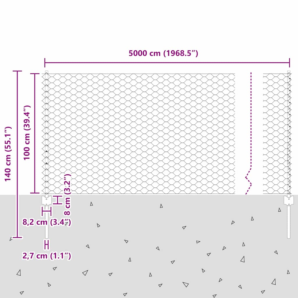 Heksagonalna ograda s stubom 50 x 1 m Čelik premazan PVC-om