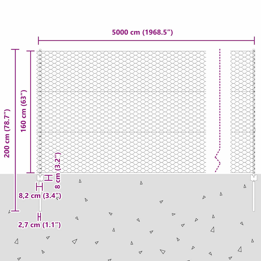 Heksagonalna ograda s stubom 50 x 1,6 m Čelik premazan PVC-om