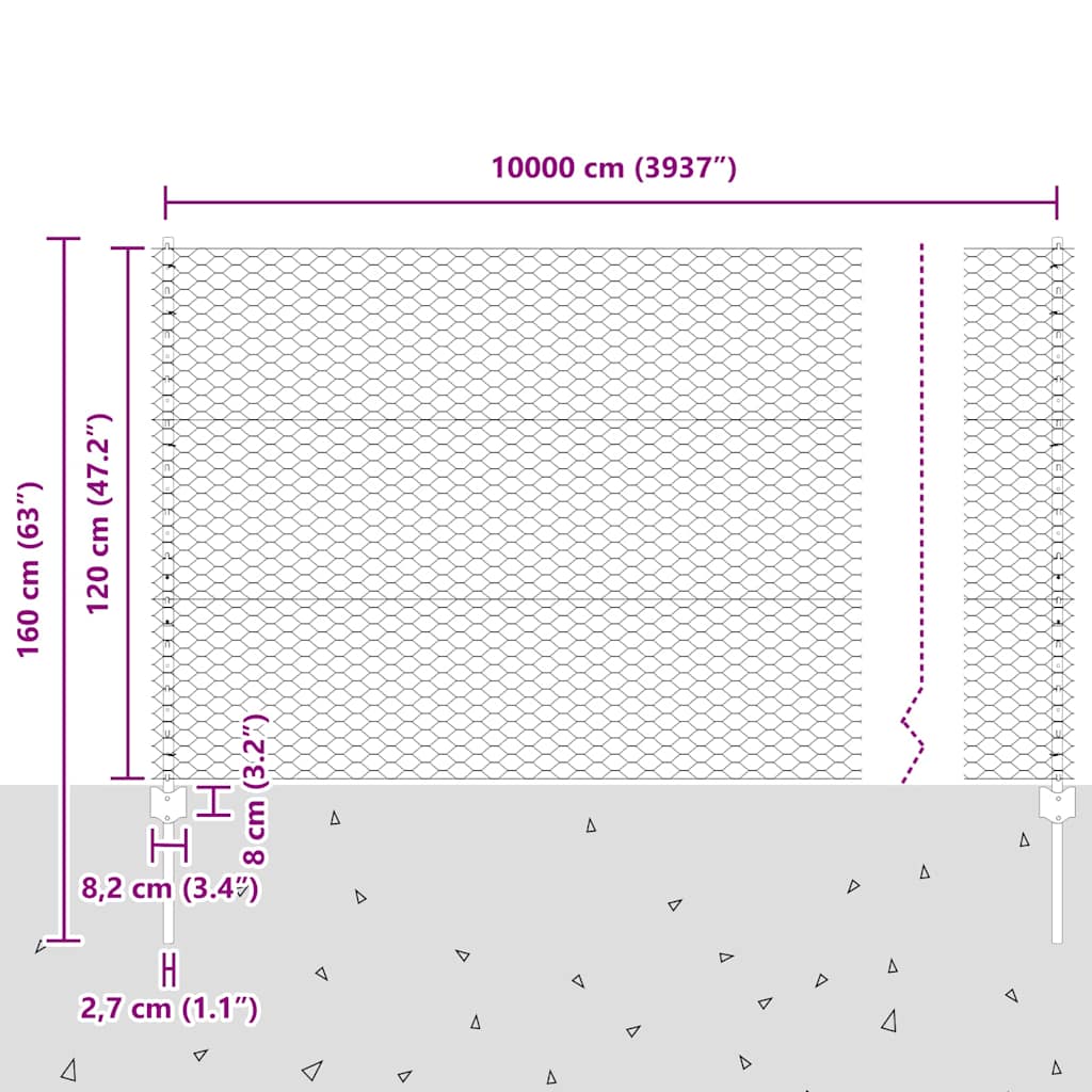 Heksagonalna ograda s stubom 100 x 1,2 m Čelik premazan PVC-om