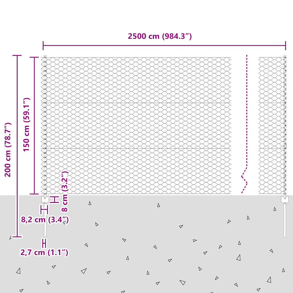 Heksagonalna ograda s stubom 25 x 1,5 m Čelik premazan PVC-om