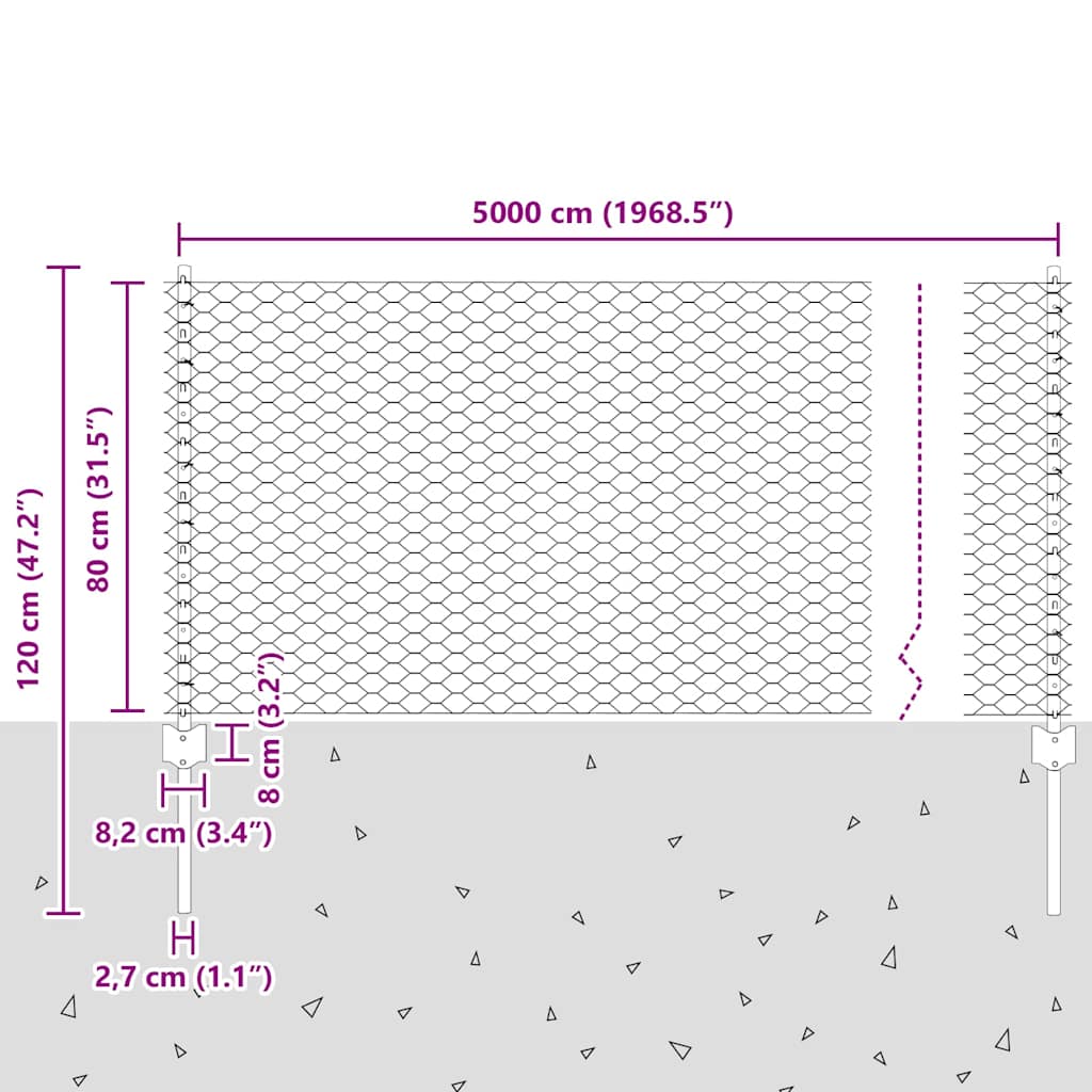 Heksagonalna ograda s stubom 50 x 0,8 m Čelik premazan PVC-om