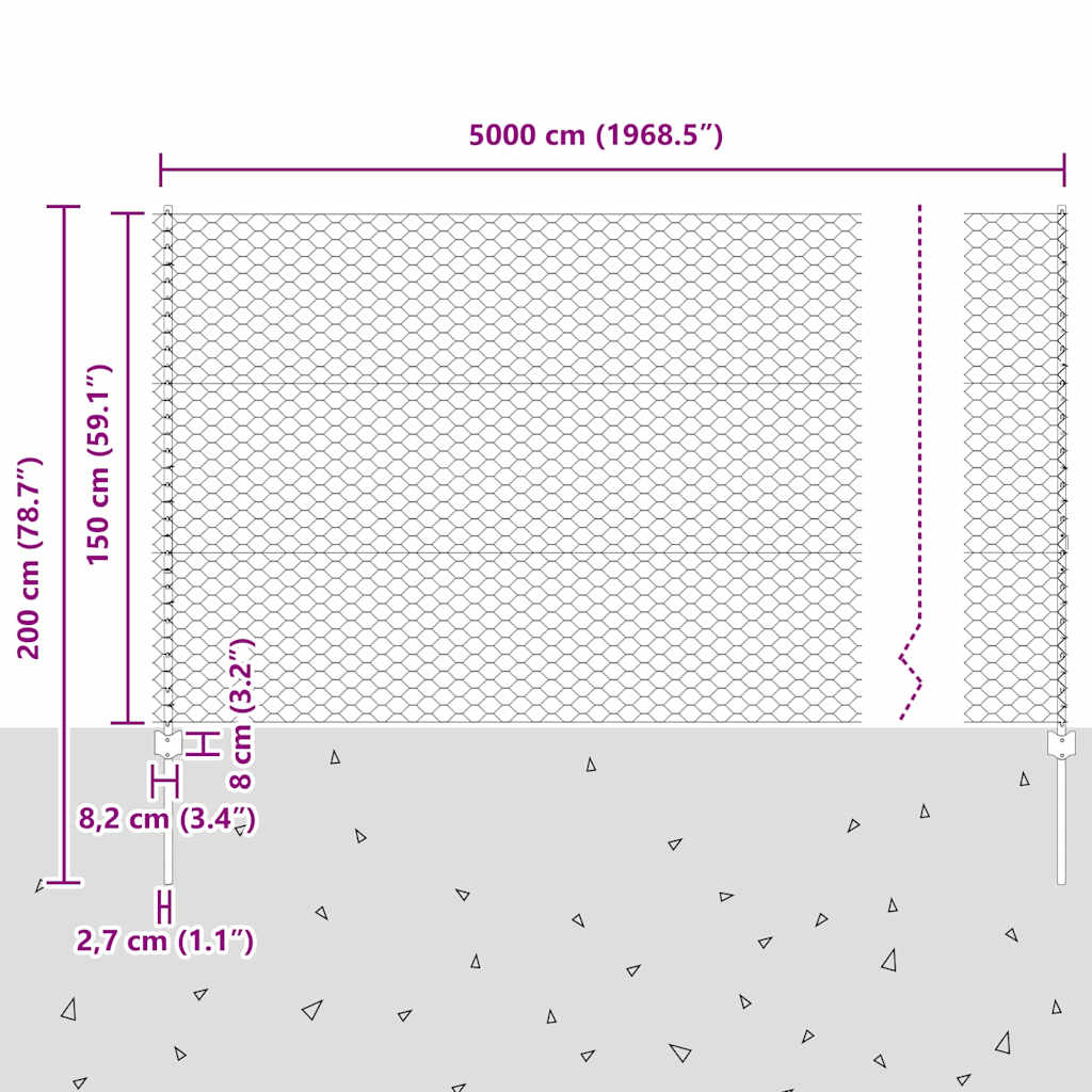 Heksagonalna ograda s stubom 50 x 1,5 m Čelik premazan PVC-om
