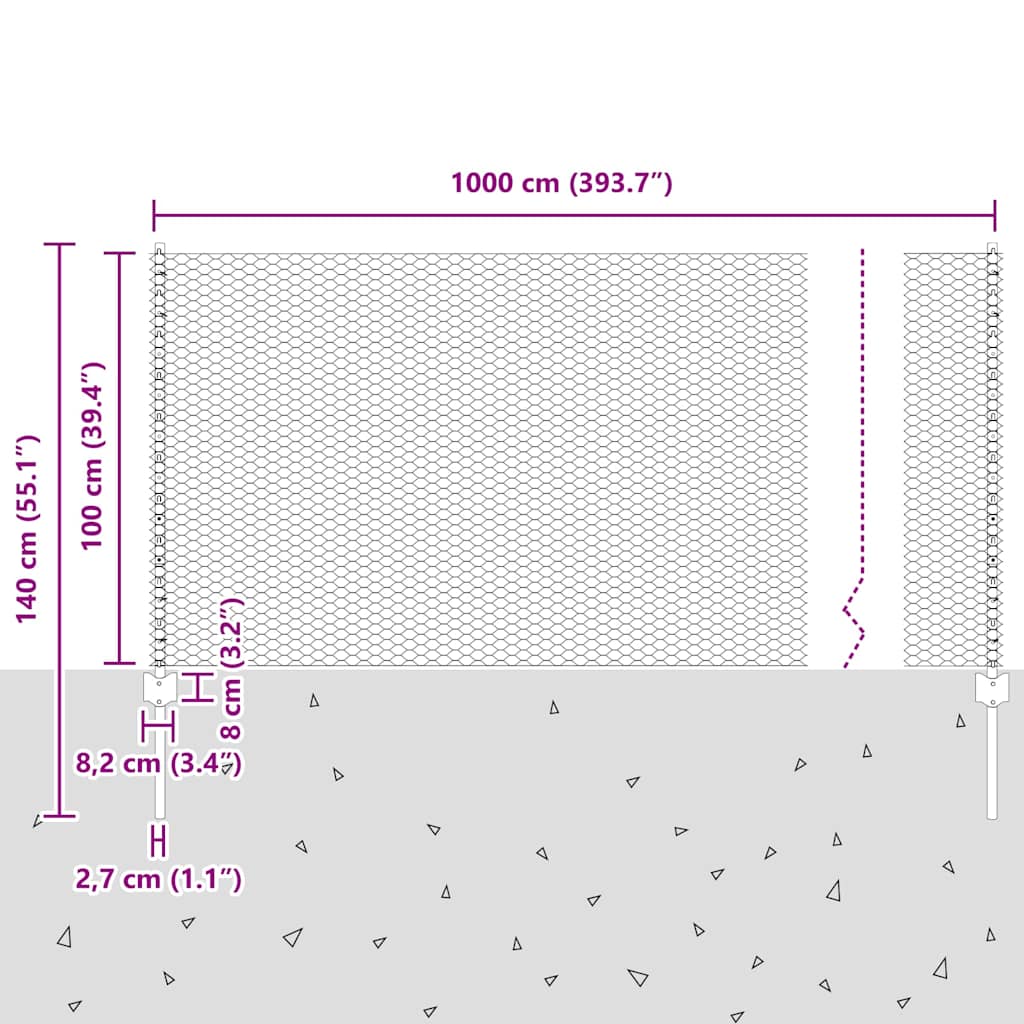 Heksagonalna ograda s stubom 10 x 1 m Pocinčani čelik Srebrna