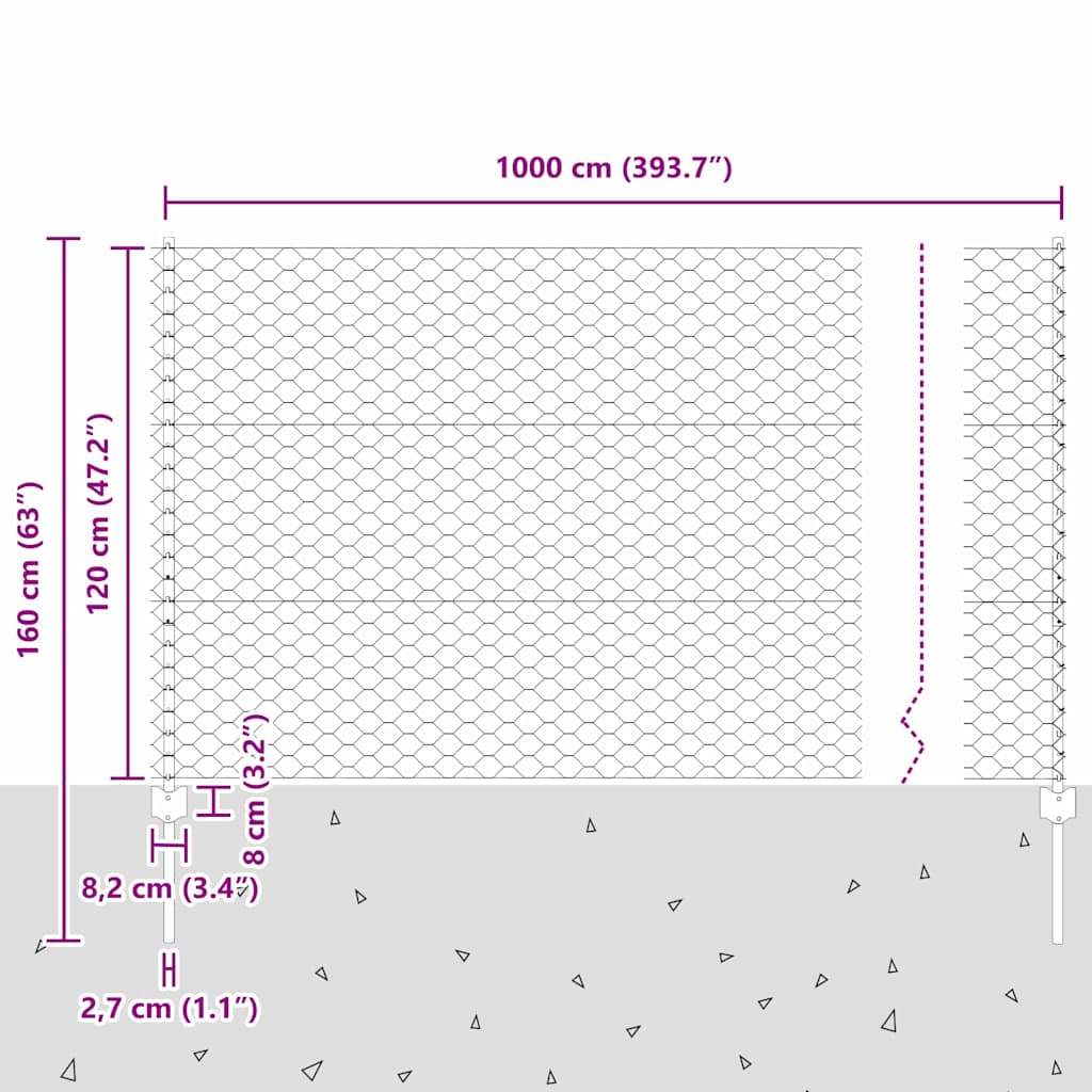 Heksagonalna ograda s stubom 10 x 1,2 m Pocinčani čelik Srebrna