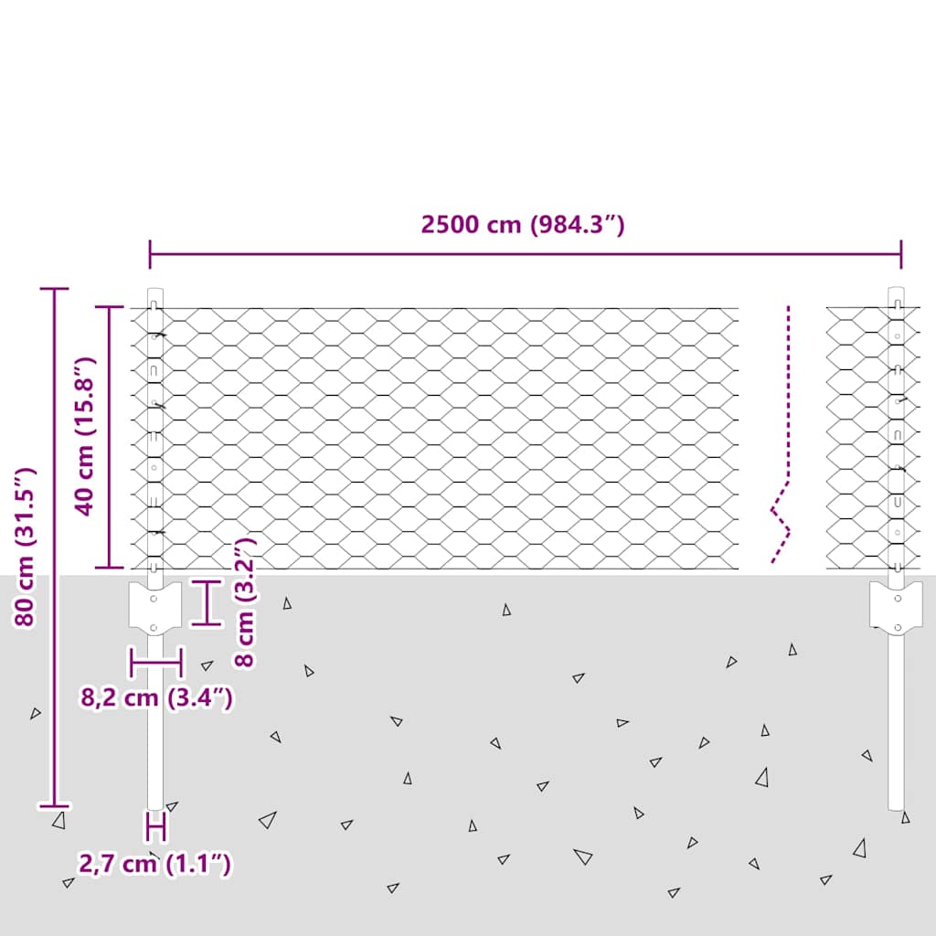 Heksagonalna ograda s stubom 25 x 0,4 m Pocinčani čelik Srebrna