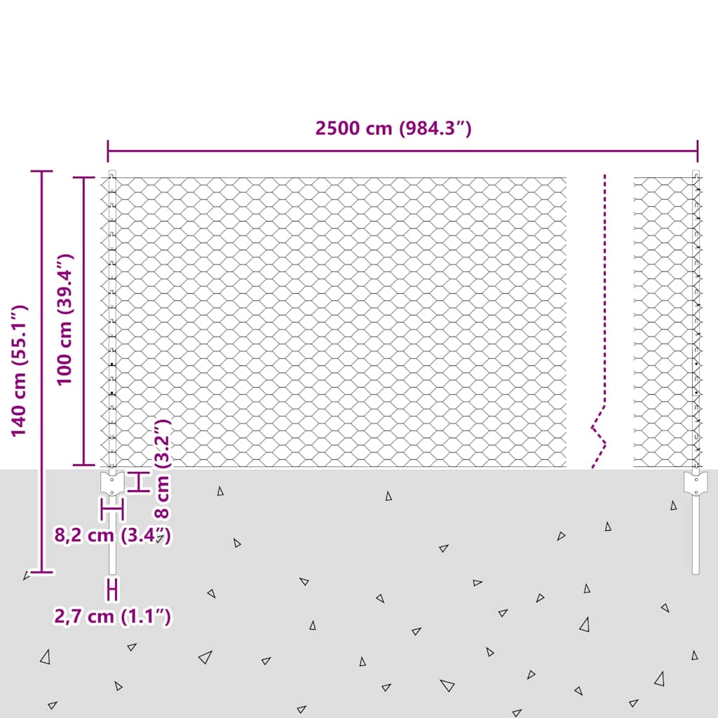 Heksagonalna ograda s stubom 25 x 1 m Pocinčani čelik Srebrna