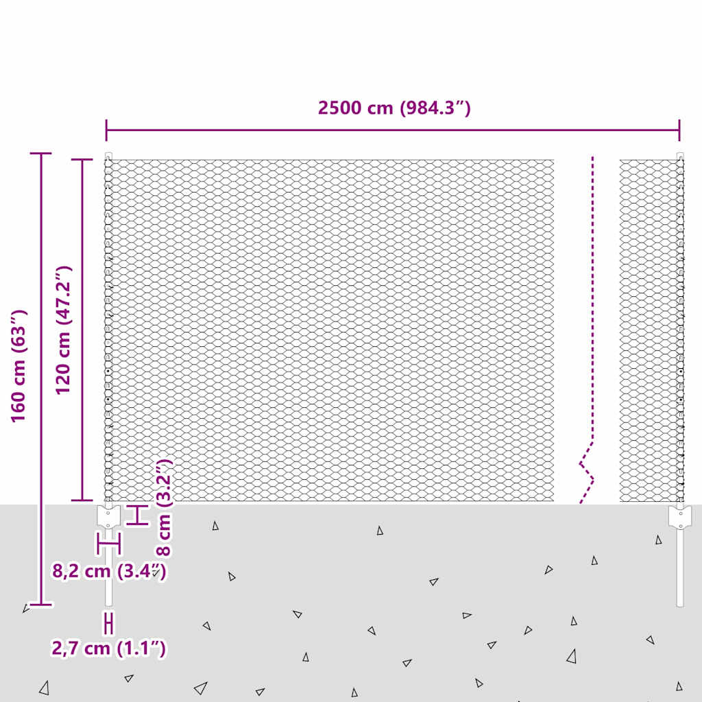 Heksagonalna ograda s stubom 25 x 1,2 m Pocinčani čelik Srebrna