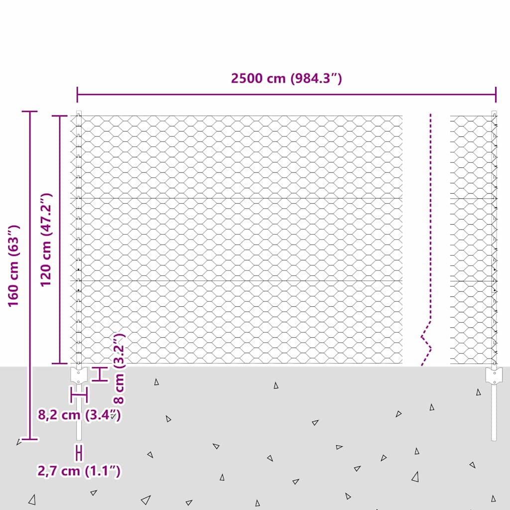 Heksagonalna ograda s stubom 25 x 1,2 m Pocinčani čelik Srebrna