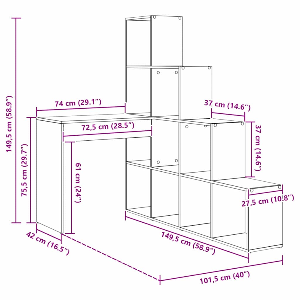 Kutni stol s policom Staro drvo 101,5 x 149,5 x 149,5 cm