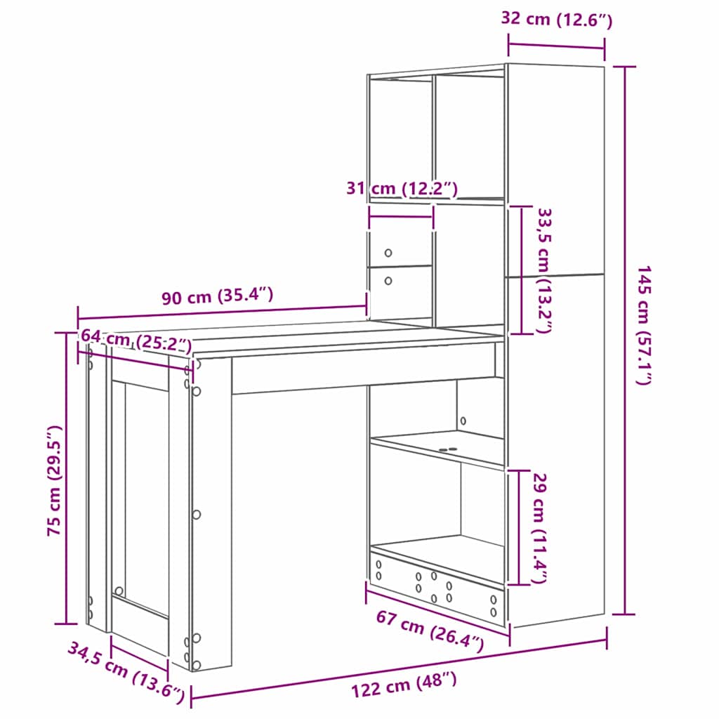 Stol s policom Sonoma hrast 122 x 67 x 145 cm Konstruirano drvo