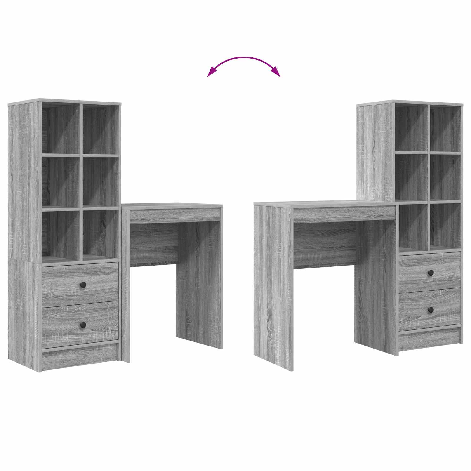 Stol s ladicama s policom s pohranom 2 pcs Siva Sonoma