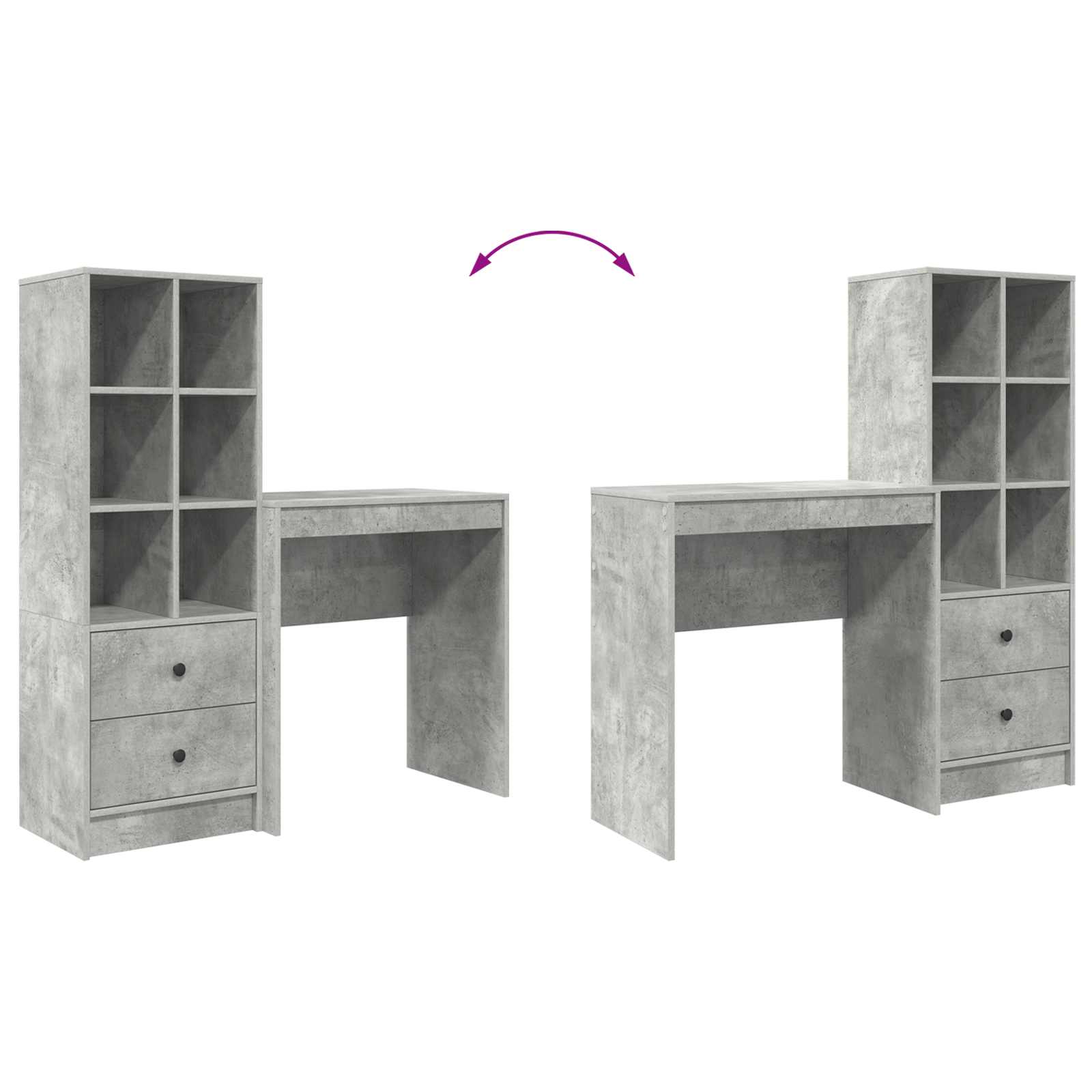Stol s ladicama s policom s pohranom 2 pcs Betonski sivi