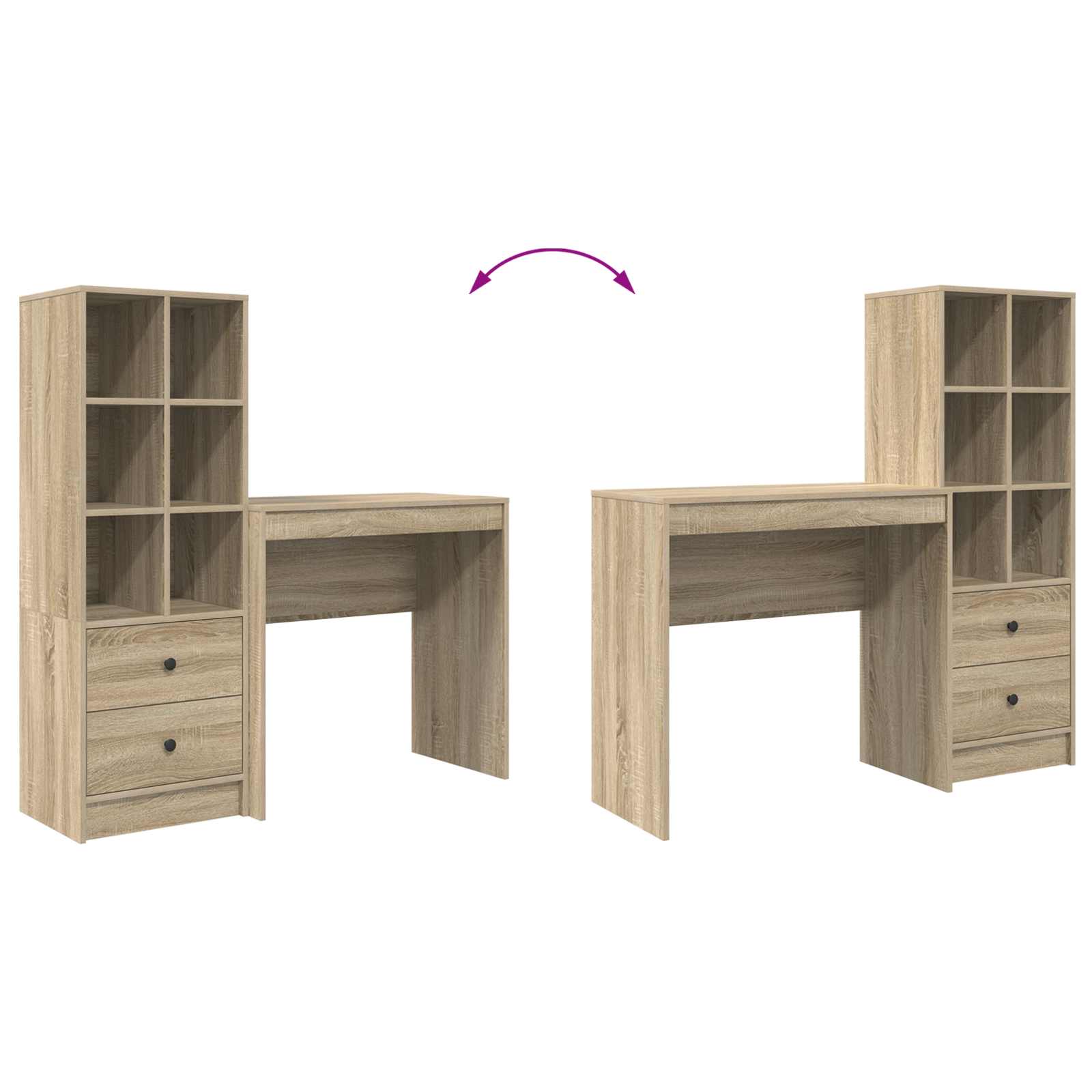Stol s ladicama s policom s pohranom 2 pcs Sonoma hrast