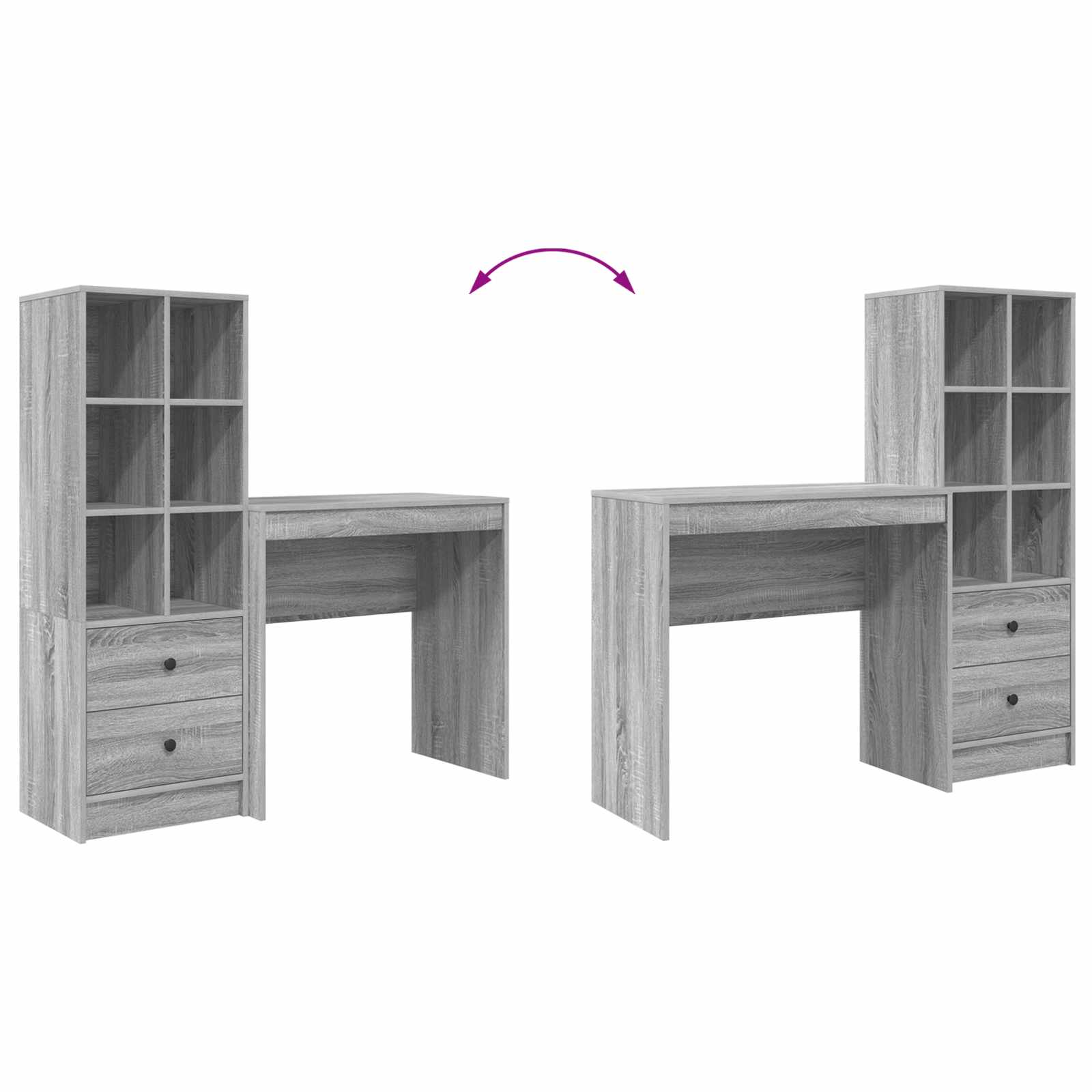 Stol s ladicama s policom s pohranom 2 pcs Siva Sonoma