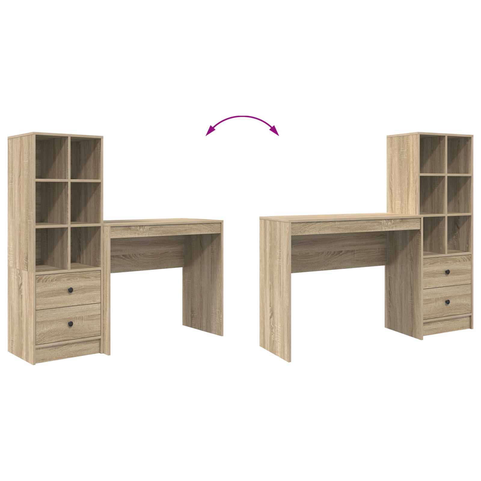 Stol s ladicama s policom s pohranom 2 pcs Sonoma hrast