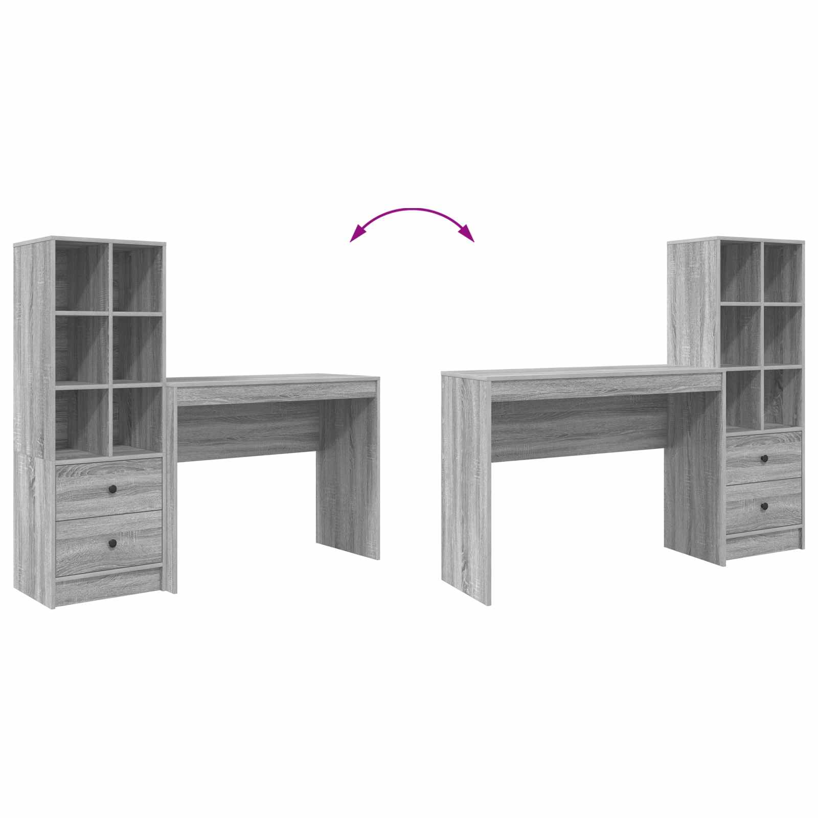 Stol s ladicama s policom s pohranom 2 pcs Siva Sonoma