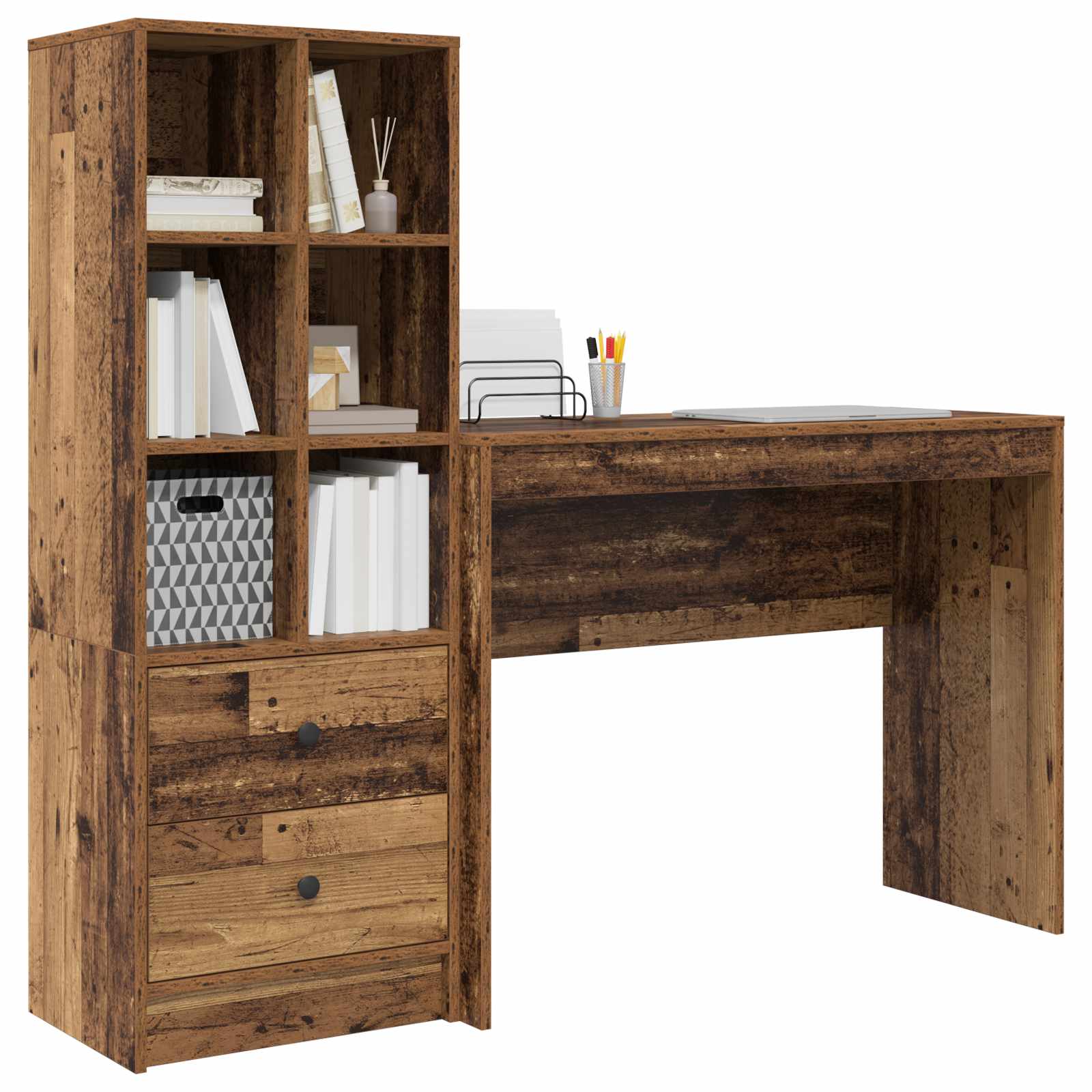 Stol s ladicama s policom s pohranom 2 pcs Staro drvo