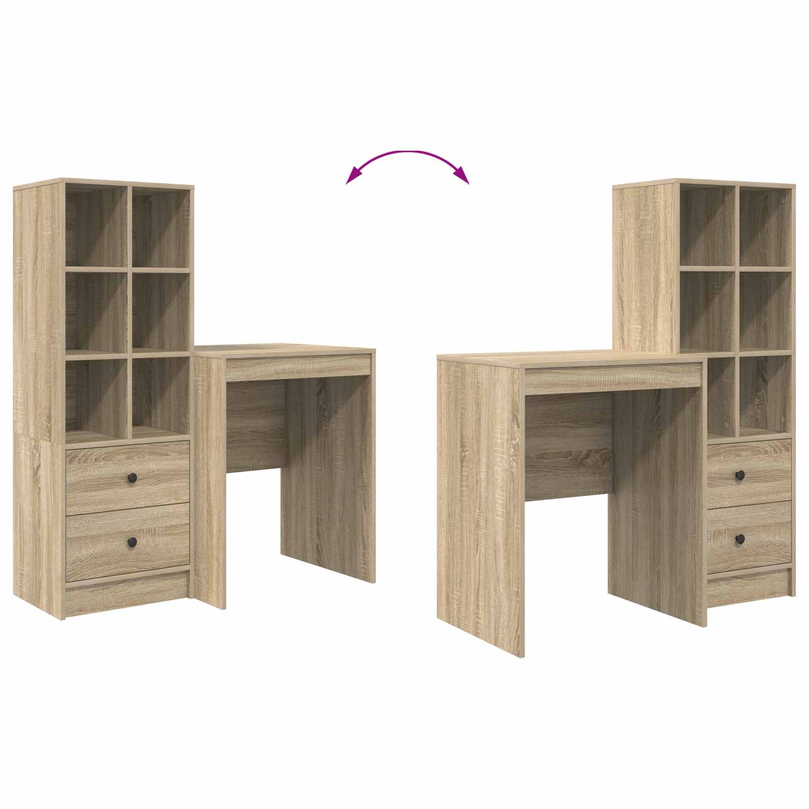 Stol s ladicama s policom s pohranom 2 pcs Sonoma hrast